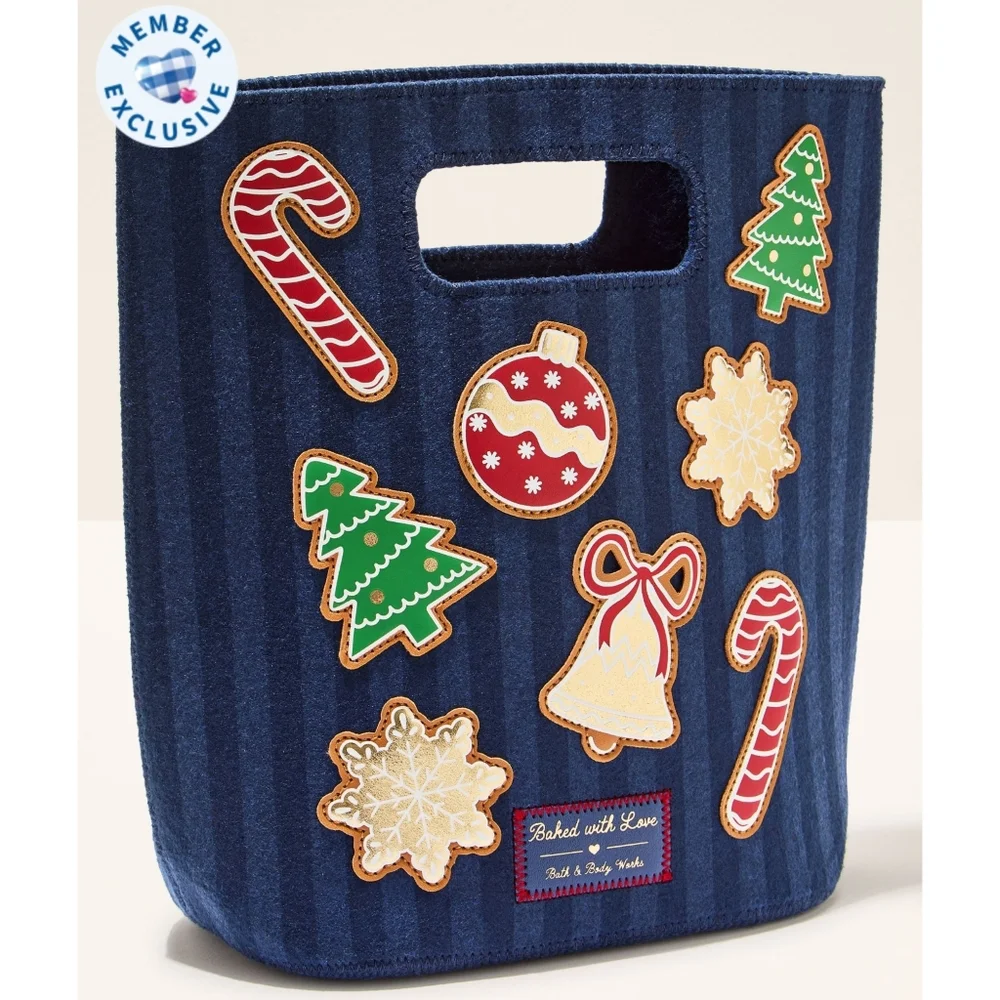 Bath Body Works Festive Blue Holiday Patch Small Gift Bag NEW